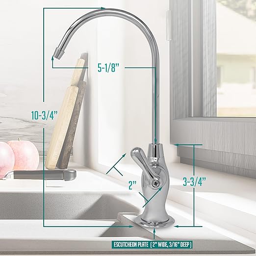 Metpure Airgap RO Faucet with 3-Connection Ports. NSF Certified Reverse Osmosis Drinking Water Filtration System Water Dispenser (Chrome) with Pre-Inserted Tubing and Install Tool. Vase Style.