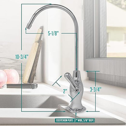 Metpure Airgap RO Faucet with 3-Connection Ports. NSF Certified Reverse Osmosis Drinking Water Filtration System Water Dispenser (Chrome) with Pre-Inserted Tubing and Install Tool. Vase Style.