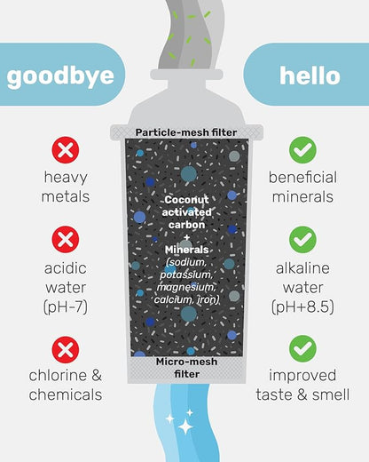 Wamery Alkaline Pitcher Water Filter Replacement - Single Filter, Improves pH & Taste, 42-Gallon Capacity, Coconut Activated Carbon with Mineral Layer, Leak-Free Fit, Easy Install, BPA-Free
