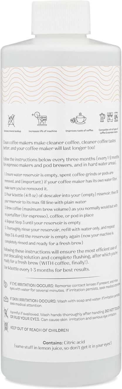Descaler | Liquid Descaling Solution for Nespresso, Delonghi, Breville and All Types of Espresso Machines | Descaler Removes Mineral Desposits for Cleaner Coffee Makers and Cleaner Coffee