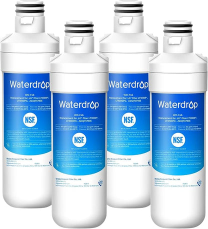 Waterdrop LT1000PC ADQ747935 MDJ64844601 Refrigerator Water Filter, 4 Pack | Replacement for LG® LT1000P®/PC/PCS, LFXS26973S, LMXS28626S, LMWS27626S, LFXS28596S, ADQ74793501, ADQ74793502 and LT120F®