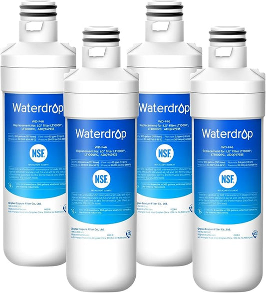 Waterdrop LT1000PC ADQ747935 MDJ64844601 Refrigerator Water Filter, 4 Pack | Replacement for LG® LT1000P®/PC/PCS, LFXS26973S, LMXS28626S, LMWS27626S, LFXS28596S, ADQ74793501, ADQ74793502 and LT120F®