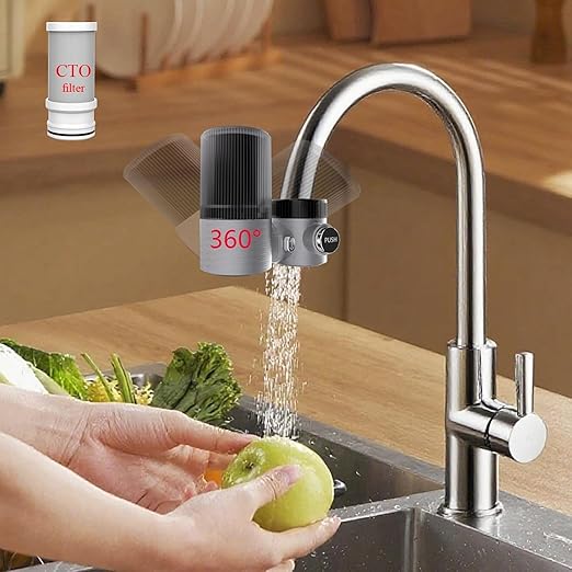 Vortopt Advanced Water Purifier for Sink,360° Rotary 400 Gallons Faucet Water Filter for Kitchen Sink,NSF Certified Reduces Chlorine & Bad Taste with 1 Replacement,T6-CTO-Black.