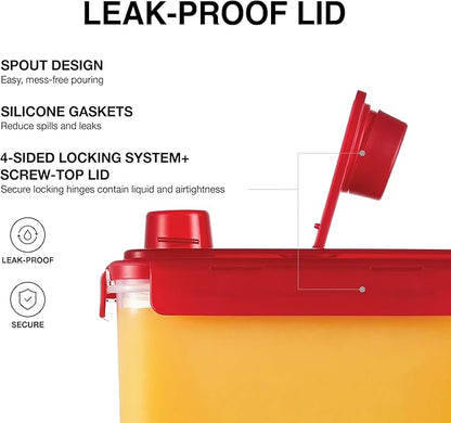 LocknLock Aqua Fridge Door Water Jug with Handle BPA Free Plastic Pitcher with Screw Top Lid Perfect for Making Teas and Juices, 1 Gallon, Red (Pack of 2)