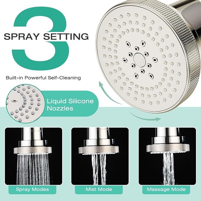 Aquaronvie NSF Certified Filtered Shower Head with KDF-55, High Pressure 3 Spray Modes Showerhead Water Softener for Hard Water, Remove Chlorine & Impurities for Softer Skin and Hair, Brushed