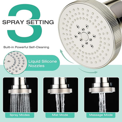 Aquaronvie NSF Certified Filtered Shower Head with KDF-55, High Pressure 3 Spray Modes Showerhead Water Softener for Hard Water, Remove Chlorine & Impurities for Softer Skin and Hair, Brushed