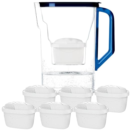 Wessper Water Filter Jug with Filter, Fridge Door Jug 2.7 Litres, Filter Cartridges with Activated Carbon and Ion Exchange Resin, Set Jug and 6 Water Filters, Black