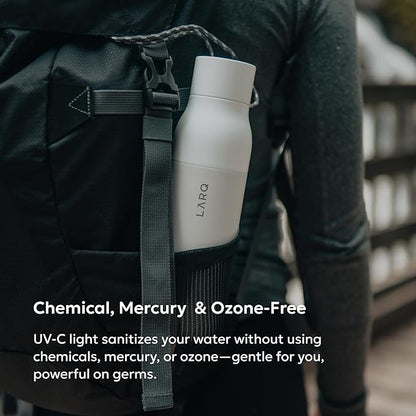 LARQ Bottle PureVis 25 oz - Self-Cleaning and Insulated Stainless Steel Water Bottle with UV Water Purifier and Award-winning Design | Reusable & Travel Friendly, Granite White