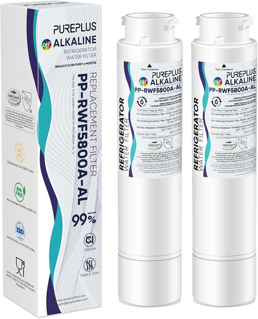 PUREPLUS EPTWFU01 Alkaline Refrigerator Water Filter, Compatible with Frigidaire EWF02, GP006, Pure Source Ultra II, RWF5800A, 2Pack