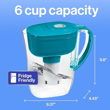 Brita Metro Water Filter Pitcher with SmartLight Change Indicator, BPA-Free, Replaces 1,800 Plastic Water Bottles a Year, Lasts Two Months, Includes 1 Filter, Small - 6-Cup Capacity, Turquoise