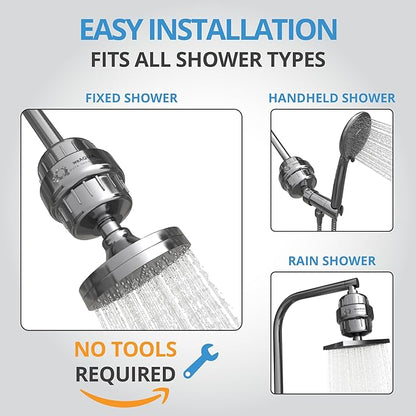 weAQUA Heavy Duty Shower Filter Jumbo 3 PACK – 99% Removal for Hard Water, Chlorine, Fluoride, Heavy Metals, Micro-life, Organics and More (Chrome)