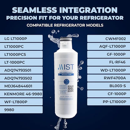 Mist LT1000P Water Filter and Air Filter replacement for LG : ADQ747935, MDJ64844601, LMXS28626D, LT1000PC, LT-1000PC Kenmore 46-9980, 469981 & LT120F (3 Combo Pack) Refrigerator Water Filter