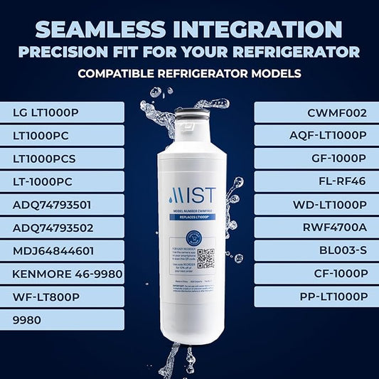 Mist LT1000P Water Filter and Air Filter replacement for LG : ADQ747935, MDJ64844601, LMXS28626D, LT1000PC, LT-1000PC Kenmore 46-9980, 469981 & LT120F (3 Combo Pack) Refrigerator Water Filter