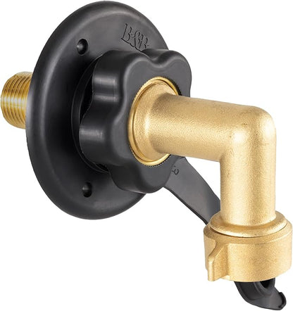 RecPro RV City Water Fill Inlet | Black | Optional Hose Elbow | Flange Brass with Check Valve | Camper | Trailer | Marine | Made in USA (with Hose Elbow)