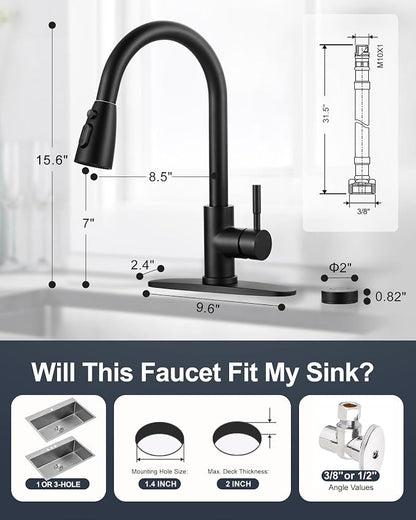Touchless Kitchen Faucet Stainless Steel: WOWOW Mobile Motion Sensor Kitchen Sink Faucet with Sprayer, Automatic Smart Kitchen Faucet for Sink 1 or 3 Hole, Matte Black
