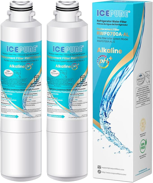 ICEPURE Alkaline DA29-00020B Refrigerator Water Filter Replacement for Samsung HAF-CIN/EXP HAF-CIN, DA29-00020A/B, DA29-00020B-1, 46-9101, RF28HMEDBSR, RF263BEAESR, HDX FMS-2, Enhances PH, 2Pack