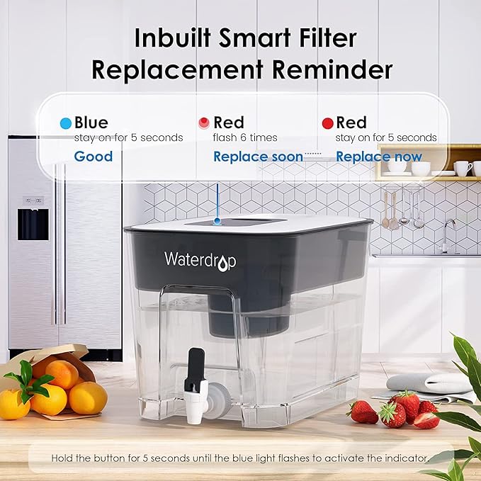 Waterdrop WFD-22L-A Alkaline Water Filter Dispenser, Large 40-Cup Water Filter Pitcher, Healthy, Clean & Toxin-Free Mineralized Alkaline Water, 100-Gallon, BPA Free, Black