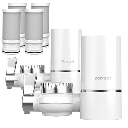 Vortopt 2 Faucet Water Filter for Sink, Rapid Flow - 400 Gallons Faucet Mount Water Filtration System for Tap Water, NSF Certified Reduces Chlorine & Bad Taste with 4 Replacement, T1