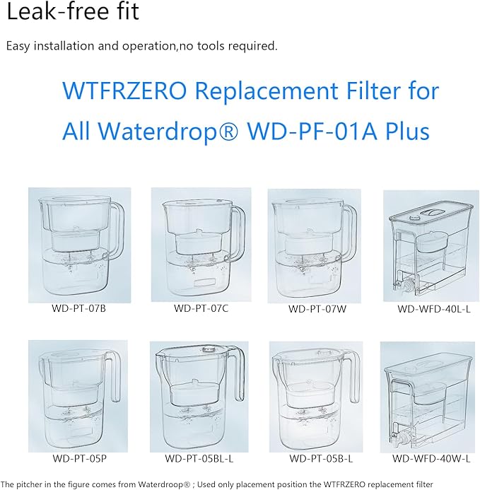 Replacement Filter for Waterdrop® WD-PF-01A Plus, Reduces PFOA/PFOS, Chlorine, Compatible with Waterdrop® Pitchers, Lasts 3 Months or 200 Gallons