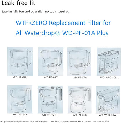 Replacement Filter for Waterdrop® WD-PF-01A Plus, Reduces PFOA/PFOS, Chlorine, Compatible with Waterdrop® Pitchers, Lasts 3 Months or 200 Gallons, Pack of 4