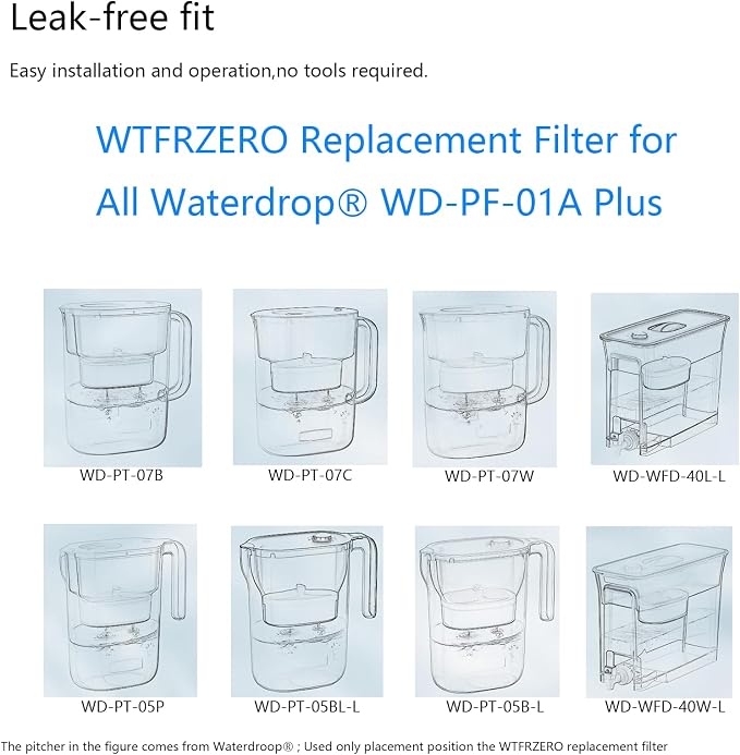 Replacement Filter for Waterdrop® WD-PF-01A Plus, Reduces PFOA/PFOS, Chlorine, Compatible with Waterdrop® Pitchers, Lasts 3 Months or 200 Gallons, Pack of 2