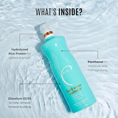 Malibu C Hard Water Wellness Shampoo - Hydrating, Sulfate-Free Hair Care for Hard Water - Removes Minerals and Buildup (33.8 oz)
