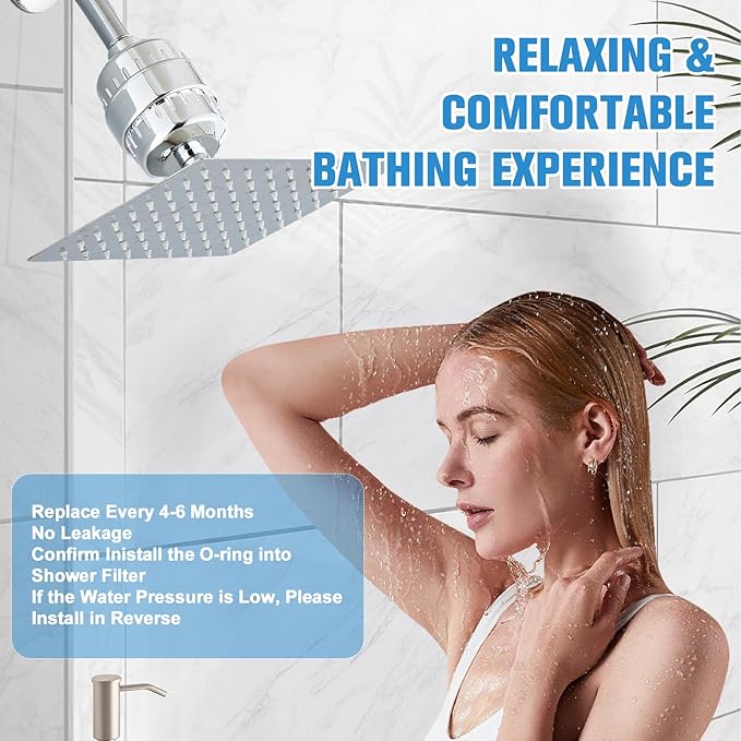 2 Pack Shower Filter for Hard Water, High Output Filtration Removes Chlorine, Fluoride, Heavy Metals & Odor, Universal Shower Head Filter System for Skin & Hair Care, Chrome Finish