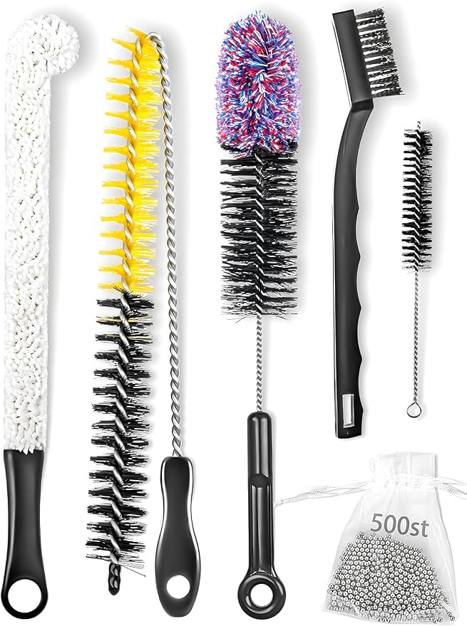 Premium Hookah Cleaning Kit - 5 Brushes, 500 Stainless Steel Beads - Hookah Bowl & Vase Cleaning Set