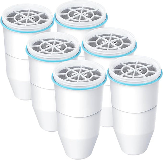 VIPHASES 6-Stage 0 TDS Water Filter Cartridge for Zero Pitchers, 6-Pack | 99.99% impurity removal. High-efficiency 6-pack replacement refills fit ZR-001, ZR-017, ZR-004, and more.