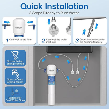 ICEPURE WFS5300A-20 5 Years or 40K Gallons Under Sink Water Filtration System, Ultra High Capacity NSF/ANSI CAN372 & 42 Certified, Direct Connect Drinking Faucet, Removes Chlorine, Odor, Heavy Metals