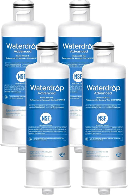 Waterdrop WDS-F45 Water Filter Replacement for Samsung® DA97-17376B, 4 Pack | NSF 53&42 Certified, Replacement for Samsung® HAF-QIN/EXP, DA97-08006C, RF28R7351SG, RF23M8570SR