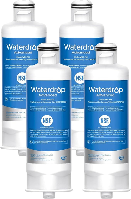 Waterdrop WDS-F45 Water Filter Replacement for Samsung® DA97-17376B, 4 Pack | NSF 53&42 Certified, Replacement for Samsung® HAF-QIN/EXP, DA97-08006C, RF28R7351SG, RF23M8570SR