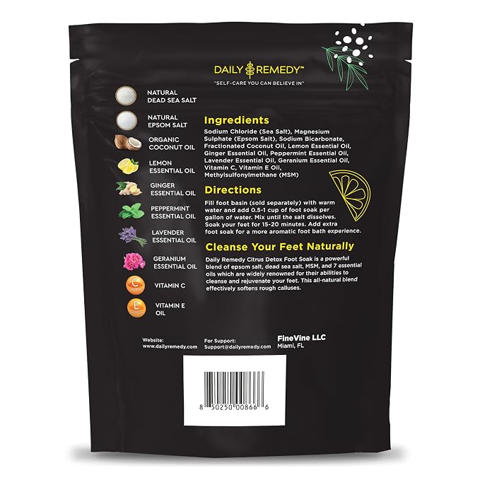 Citrus Detox Foot Soak with Epsom Salt - for Foot Callus, Immune Boost, Damaged Toenail, Athletes Foot, Pedicure and Soothes Tired Feet - Made in USA
