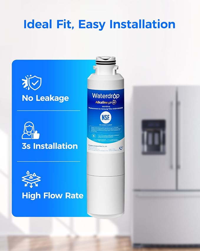 Waterdrop Alkaline WD-F27-AL Replacement for Samsung® Refrigerator Water Filter HAF-CIN/EXP, DA29-00020B, HAF-CIN, DA97-08006A-1, RF28HMEDBSR, RF263BEAESR, RS25J500DSR, RF263TEAESG, 2 Pack