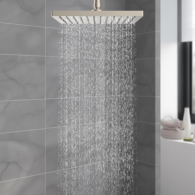 Hibbent cUCPC Certified Rain Shower Head, 10'' High Pressure Rainfall Shower Head, Square Bathroom Waterfall Shower Heads, High Flow Fixed Showerheads with Adjustable Brass Ball Joint, Brushed Nickel