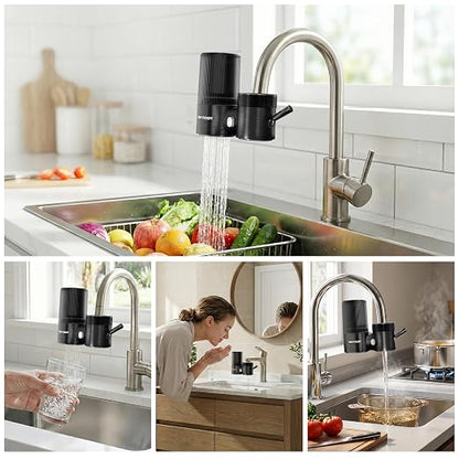 Vortopt T10 Water Filter for Sink Faucet, 360° Rotary Water Faucet Filter | Carbon Block Kitchen Sink Water Filter, Reduces 99% of Chlorine & Improves Taste. 350 Gallon Water Purifier for Faucet, Black