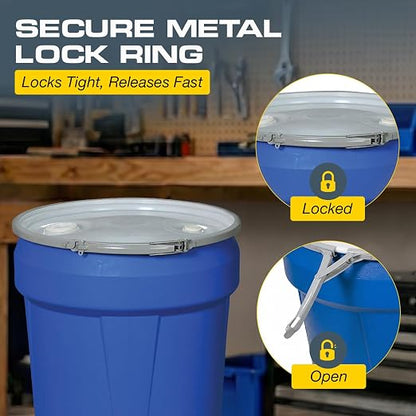 Eagle Plastic Drum, 30 Gallon Drum, DOT Compliant, Made in USA, Blue | High-Density-Polyethylene, Open Head Lab Pack Drum, Metal Lever-Lock with Bung Lid, Hazardous Material Storage, Transport