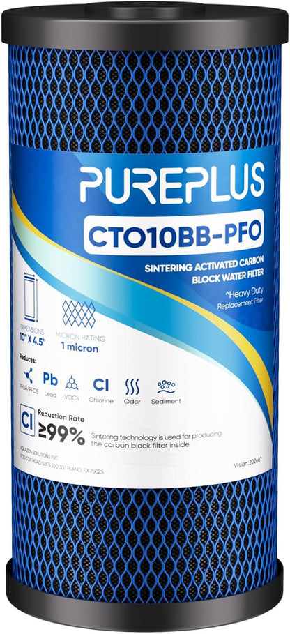 PUREPLUS 1 Micron 10" x 4.5" Whole House PFAS Removal Replacement Water Filter, Coconut Shell Activated Carbon Filter, Compatible with WFHDC8001, GXWH40L, GXWH35F, CB-BB-10, CTO10BB, 1 PACK
