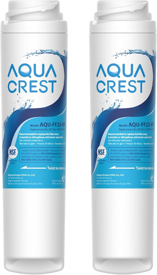 AQUA CREST FQSVF FQSVN Under Sink Water Filter, Replacement for GE FQSVF, FQSVN, FQSLF, NSF 53&42 Certified, Compatible with GE GXSV65R, Reduces Chlorine, Taste&Odor, Model No.AQU-FF23-VF, 2 Pack