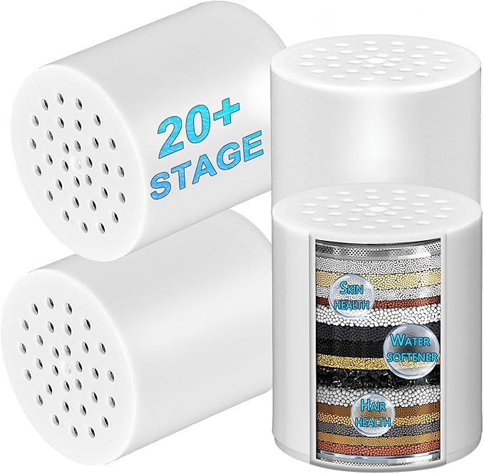 4-Pack 20 Stage Shower Filter Replacement Cartridge - Shower Head Filter Replacement Cartridge for Hard Water, Chlorine, Heavy Metals, High Output Shower Water Softener
