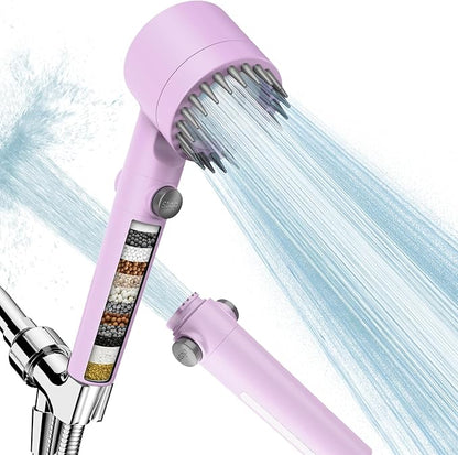 Filtered Shower Head with Handheld, High Pressure Water Flow and Multiple Spray Modes Shower Head with Filter, Power Wash for Hard Water, Showerhead with ON/OFF Switch for Pets Bath (Purple)