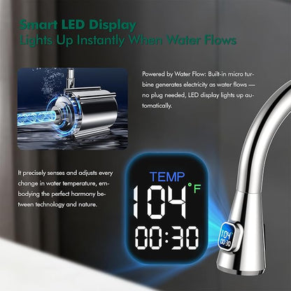 HOMELODY LED Temperature Display Kitchen Faucet with Pull Down Sprayer - Polished Chrome Single Handle Faucet for Kitchen Sink, High Arc Stainless Steel Design for RV Laundry Farmhouse Bar