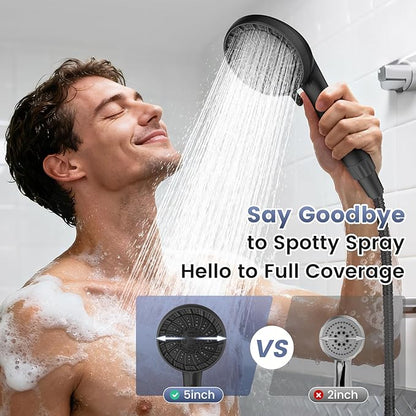 PWERAN Filtered Shower Head with Handheld, High Pressure 8 Spray Showerhead with Filters & Upgraded Detachable Shower Head, Water Softener Filters Beads for Hard Water -Remove Chlorine (Black)