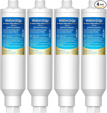 Waterdrop RV/Marine Water Filter, Camper Water Filter, NSF Certified, Garden Hose Filter, Greatly Reduces Chlorine, Bad Taste, Odor, 4 Pack