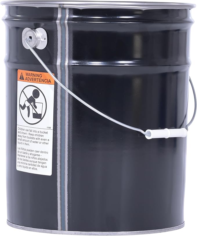 Vestil PAIL-STL-RI Steel Open Head Pail with Handle, 5 gallon Capacity, Black, Pack of 1