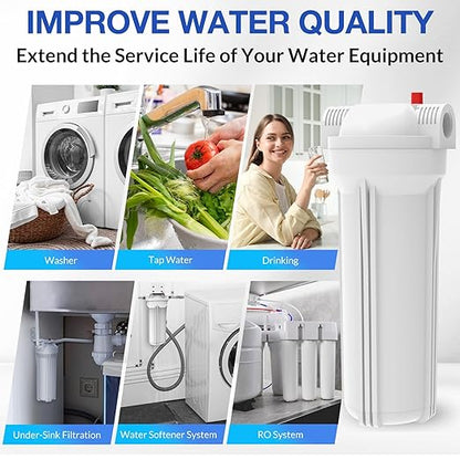 SimPure Whole House Water Filter Housing, Inline Water Filter for Home, Universal 10 inch Sediment Filter with 3/4 NPT Inlet and Outlet, Heavy Duty Steel Bracket, 4 Screws, Wrench