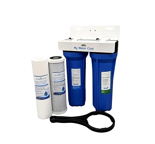 MyWaterClub 2-Stage (Dual Stage) Whole House Water Filtration System, 3/4" Inlet/Outlet, with an Extra Set of Replacement cartridges (Blue Housing Body)