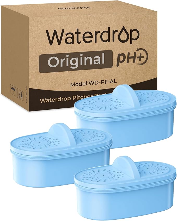 [Original] Waterdrop PF-AL Alkaline Water Filter for Waterdrop Pitchers | Water Filter Replacement for Waterdrop Pitcher Filtration System, Improves Coffee Taste, Lasts Up to 300 Gallons, 3 Pack