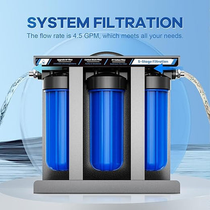 RV Water Filter System,5-Stage Water Filtration for Rvs and Campers, 0.01 Micron Filters Out Sediments, Chlorine, Vocs, Heavy Metals, Odors for Travel Trailers, Boats, 1/2" Inlet/Outlet