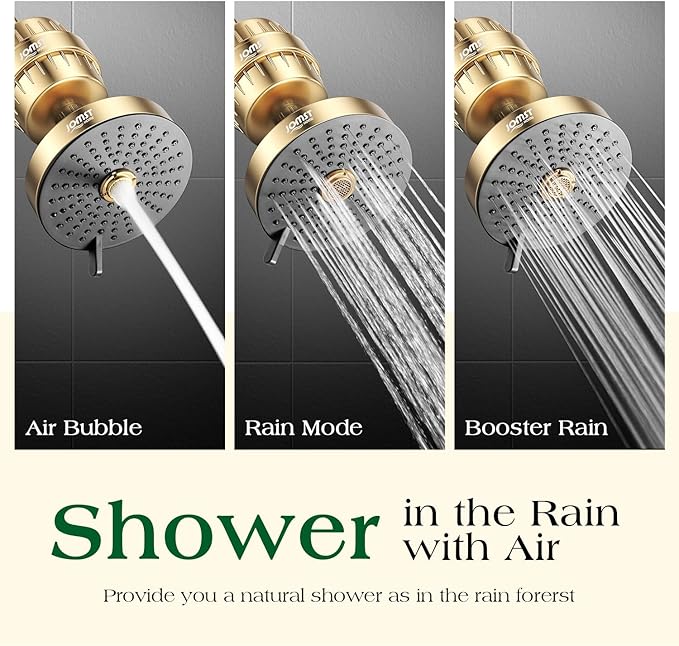 Filtered Shower Head COMBO – for Healthier Skin & Hair | 3 Mode High Pressure Shower Heads with 25-Stage Filtration | Removes 99.947% Chlorine & Heavy Metals | Shower Head ith Filters Set- Golden